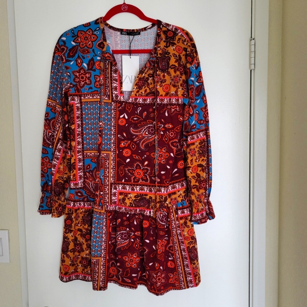 Zara Dress Womens S Babydoll Flowy Floral Boho Longsleeve